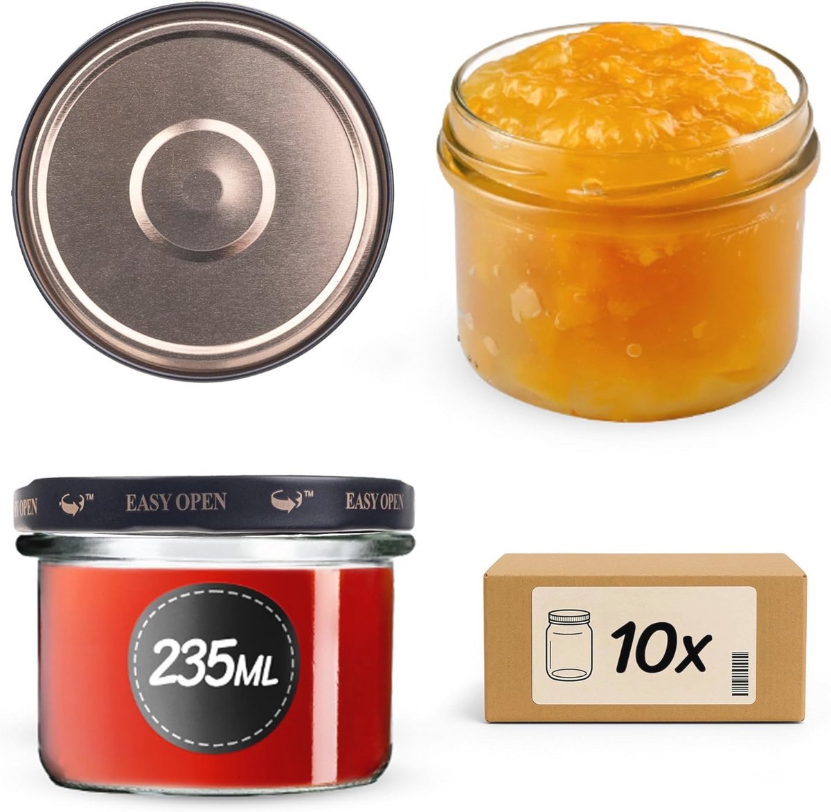 Kleine Inmaakpotten 235 ml met Schroefdeksel - Set van 10 - Glazen Jam- en Honingpotten