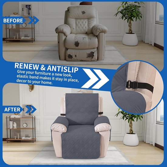 Omkeerbare Relaxstoelhoes Universele Beschermhoes voor Fauteuil Krasbestendig Grijs — afbeelding 2