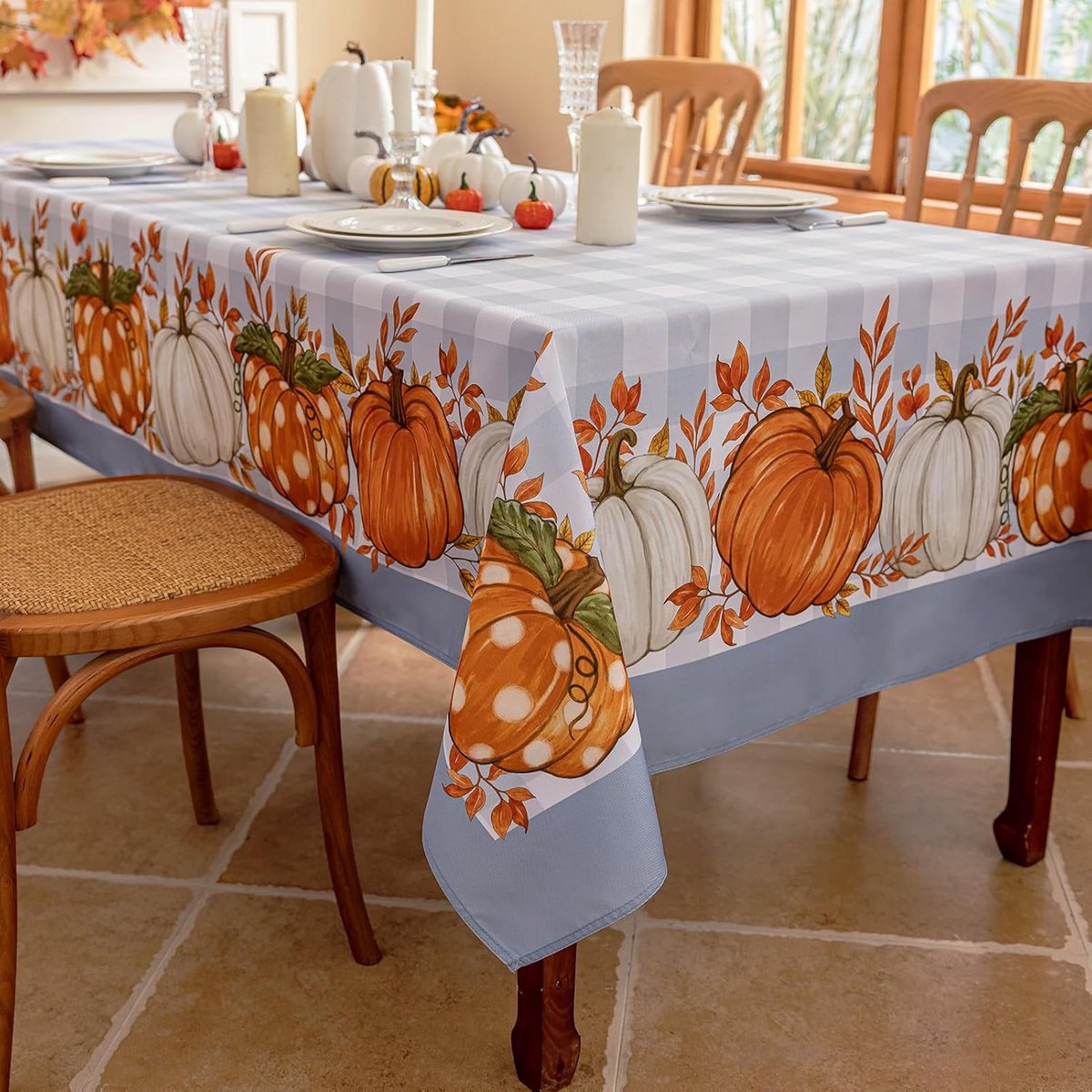 Herfst Tafelkleed met Pompoenpatroon - Afwasbaar en Waterafstotend 240x140 cm
