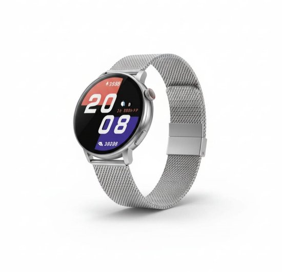 Smartwatch Rankos AK37 - sporthorloge zilver staal bandje - Fitness - Stappenteller - Hartslag - Slaapmonitor - Bluetooth bellen-Bel/message herinnering - Camera Bediening-IP67 Waterbestendig - Met APP-Weer informatie -Stopwatch - Muziek