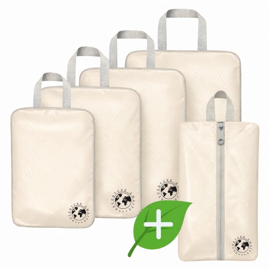 LunaGood® Packing Cubes Compression - 5-delig - Ultra lichtgewicht - Beige