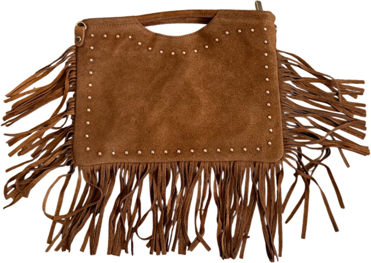 Roose - Dames Tas - Handtas - Schoudertas - Tote Bag - Crossbody Tas - Bruine Suède Crossbodytas