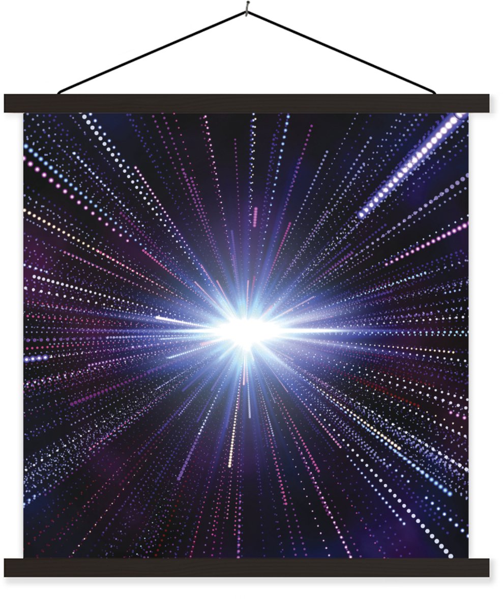 Posterhanger incl. Poster 60x60 cm - Schoolplaat - Een illustratie van een ster in de Melkweg - Textielposter - Zwarte latten