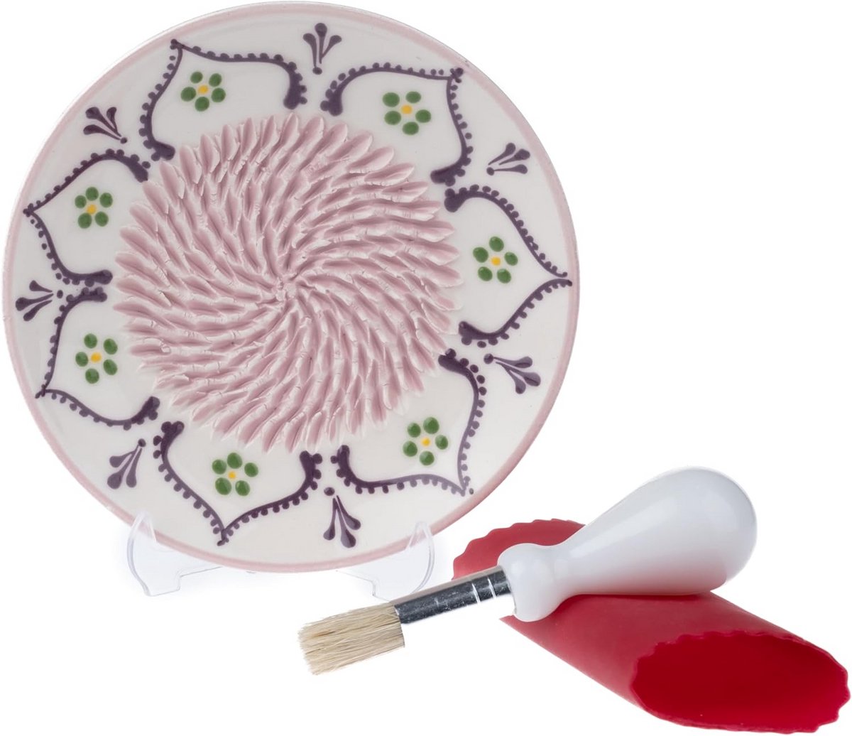 Set van 4 Handgemaakte Keramische Raspplaten voor Knoflook, Gember en Kaas – Vaatwasmachinebestendig