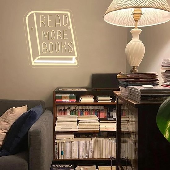 Lees meer Boeken Neon Sign, Dimbaar Boek Neon Verlichting USB Aangedreven Dimbaar LED Sign for Leeshoek Studeerkamer Klaslokaal Leeskamer