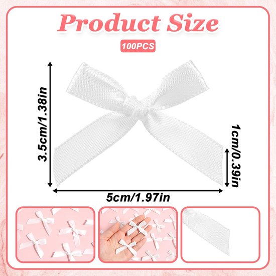 100 Mini Strikjes – Roze, Wit Of Zwart, Kant-en-klaar Satijnen Strikjes Voor Cadeauverpakking, Traktatiezakjes, Cake Pops En Bruiloftsdecoratie – 4,3 X 4,3 Cm