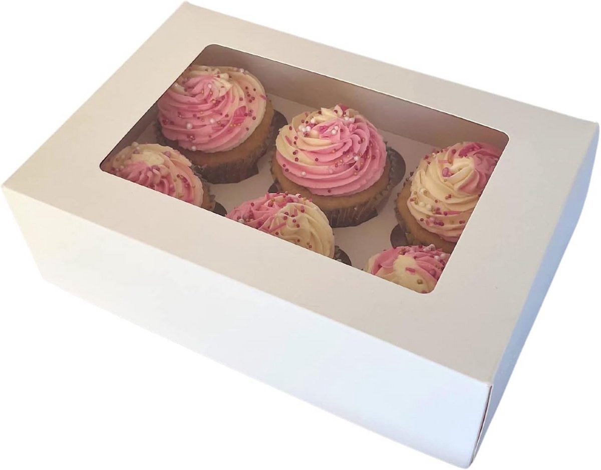 Premium 6 Cupcake Box - 10 Stuks - Witte Recyclebare Verpakking - Eenvoudige Montage met Verstelbare Inzetstukken