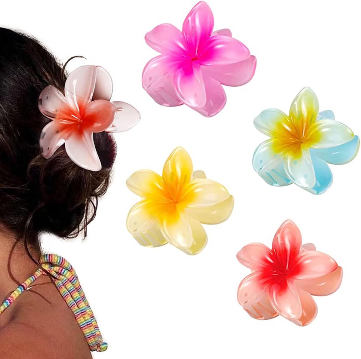Plumeria Bloem Haar Klauw Clips voor Dames en Meisjes - Sterke Hold Haaraccessoires