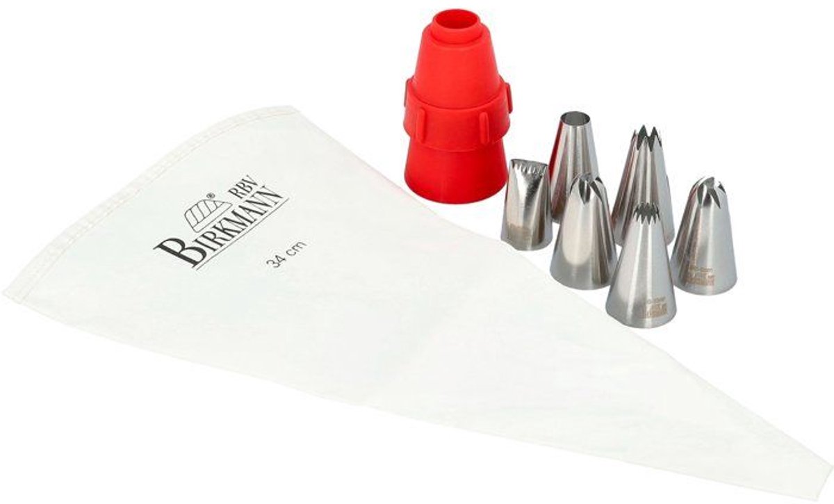 Spuitzak - BIRKMANN - EASY BAKING - Stof - Inclusief 6 spuitmondjes + 1 adapter - 9 x 14,5 x 5,7 cm