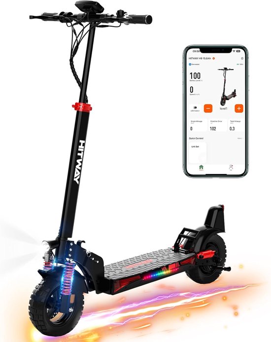 Elektrische scooter HITWAY H9 500W, 10″ tubeless banden, 15.6Ah batterij, 70 km actieradius, opvouwbaar, schijfremmen