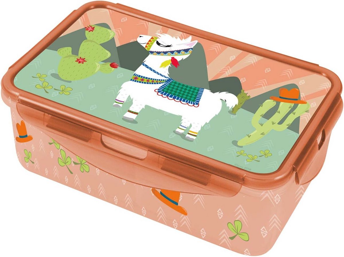 Lunchbox met trendy lama-motief - Lekvrije en magnetronbestendige clipbus