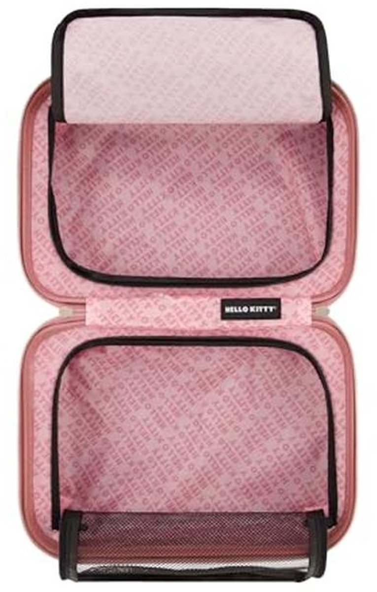 Roze reis make-up koffer met verstelbare schouderriem en trolleyhoes