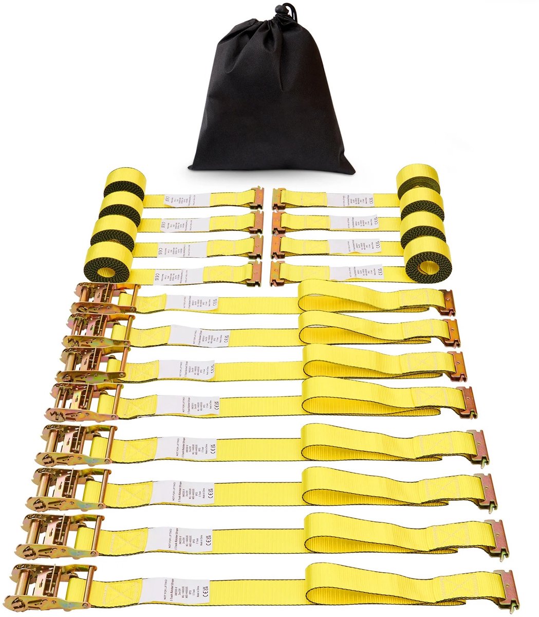 ROOTY Spanbanden - Spanbanden met ratel - Sjorband - Spanband - 8 stuks - Geel - Breeksterkte 1995.8kg - Draagvermogen 662.2 kg