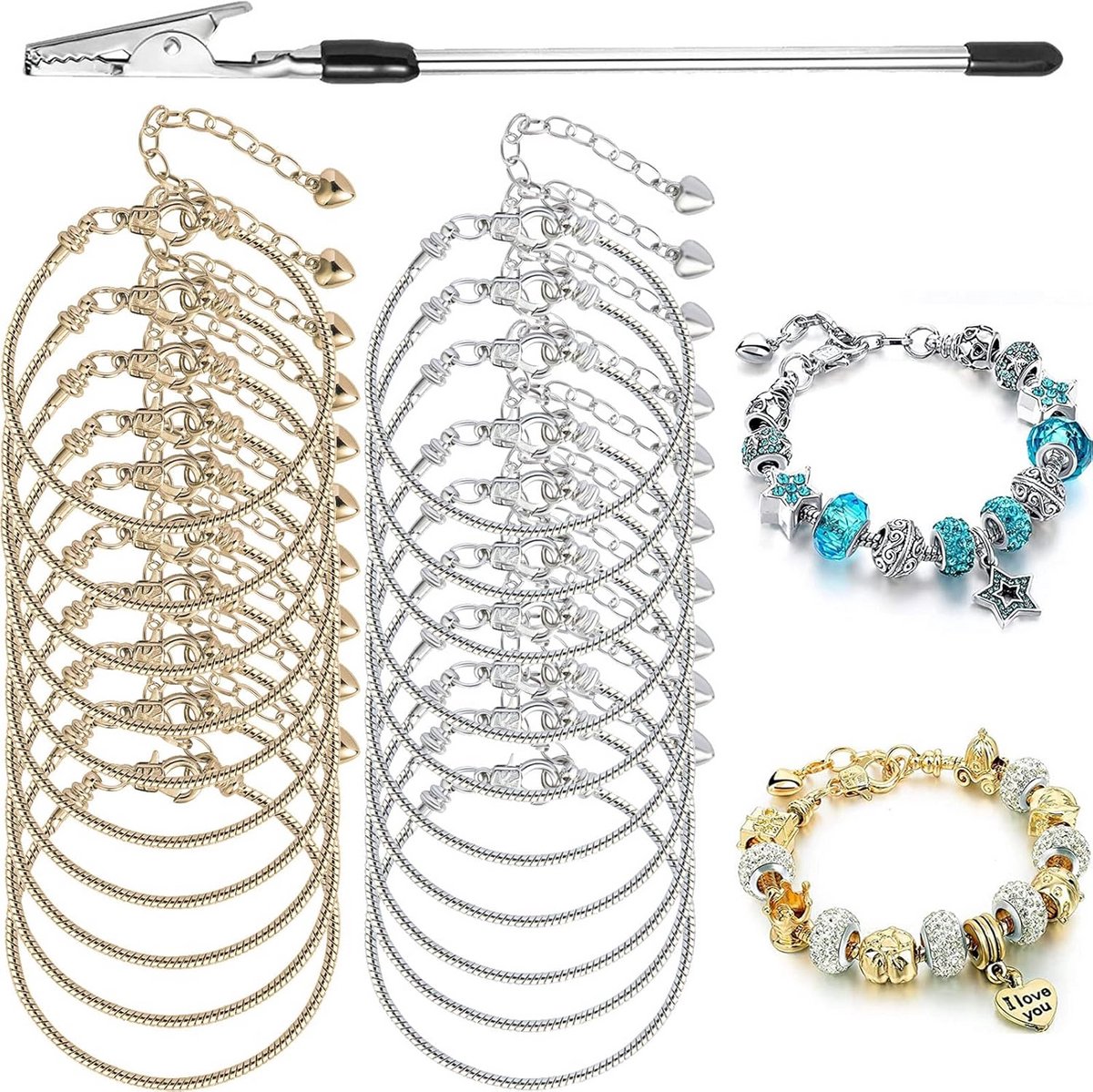 Verstelbare Snake Chain Charm Armband met Armband Helper voor Gemak