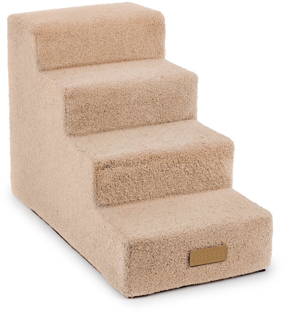 Dogeste hondentrap 4 treden voor hond en kat, opstapje voor bank en bed, antislip, afneembare hoes, teddy, kleur donkerbeige