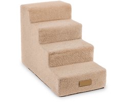 Dogeste hondentrap 4 treden voor hond en kat, opstapje voor bank en bed, antislip, afneembare hoes, teddy, kleur donkerbeige