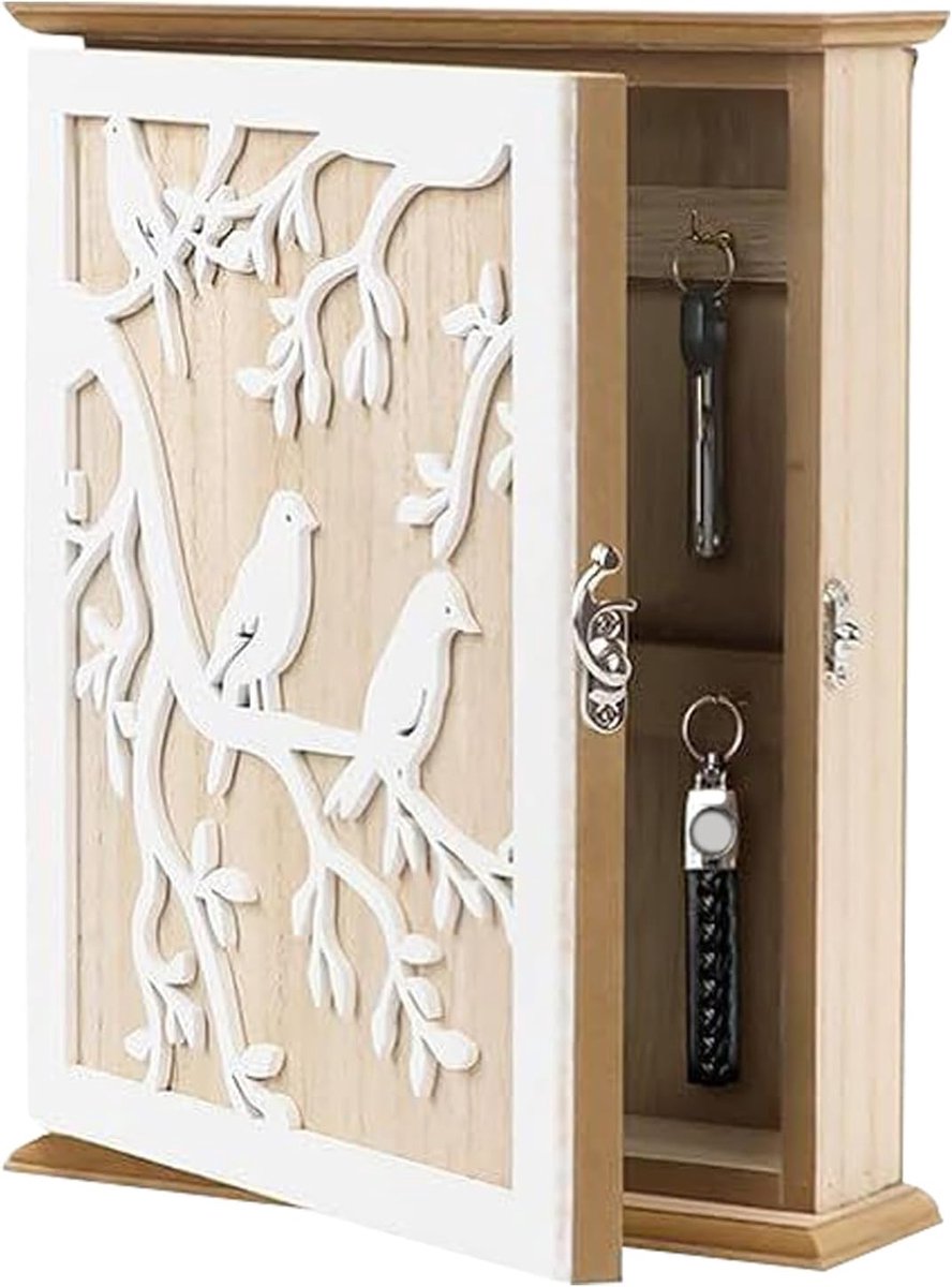 KZQ Vintage Houten Sleutelkast Met Gravure En 6 Haken Opbergoplossing Voor Sleutels Voor H