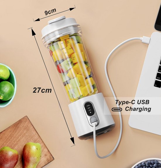 Draagbare Blender - 17oz 500ml - USB-C Oplaadbaar 4000mAh - 6 Roestvrijstalen Mesjes - Draadloos - Mini Blender On The Go - Voor Shakes & Smoothies Gym Keuken Buiten van Merkloos — afbeelding 4