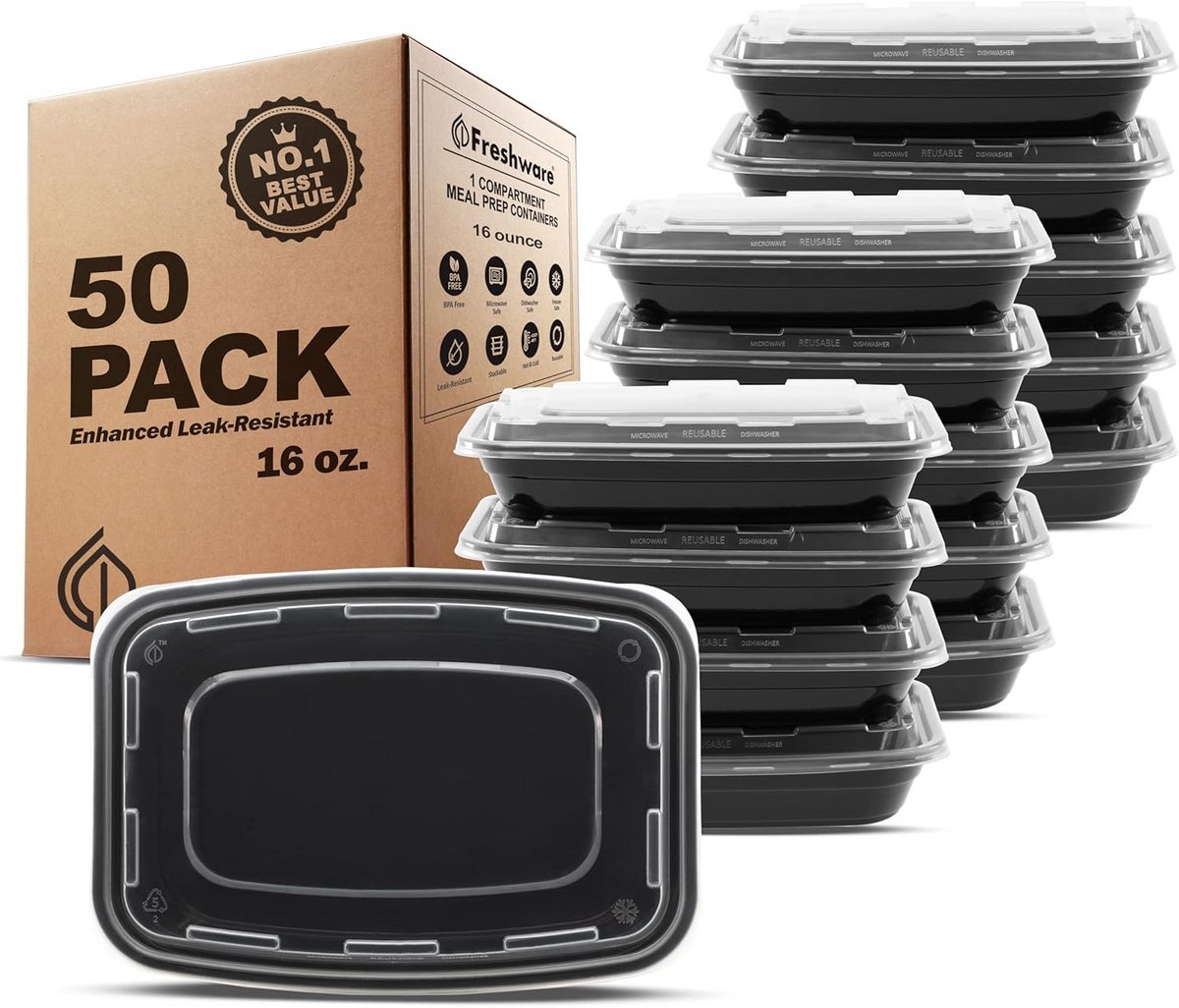 Maaltijdbereidingscontainers - 50 Stuks Food Storage Bento Boxes, BPA-vrij, Magnetron, Vaatwasser en Vriezer Veilig, Stappelbaar