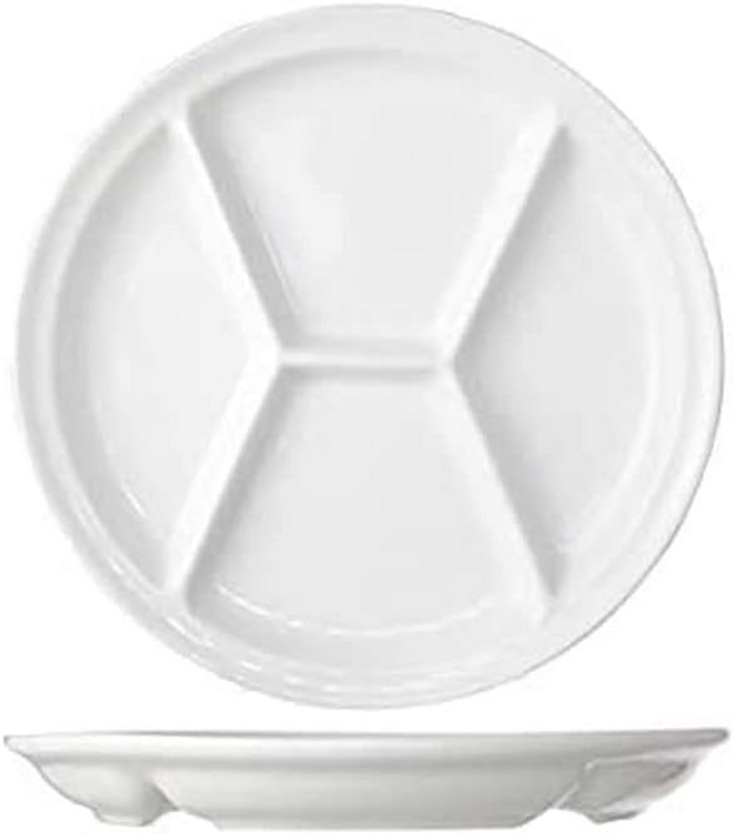 Fonduebord Wit 26cm - Porselein met 4 Vakken