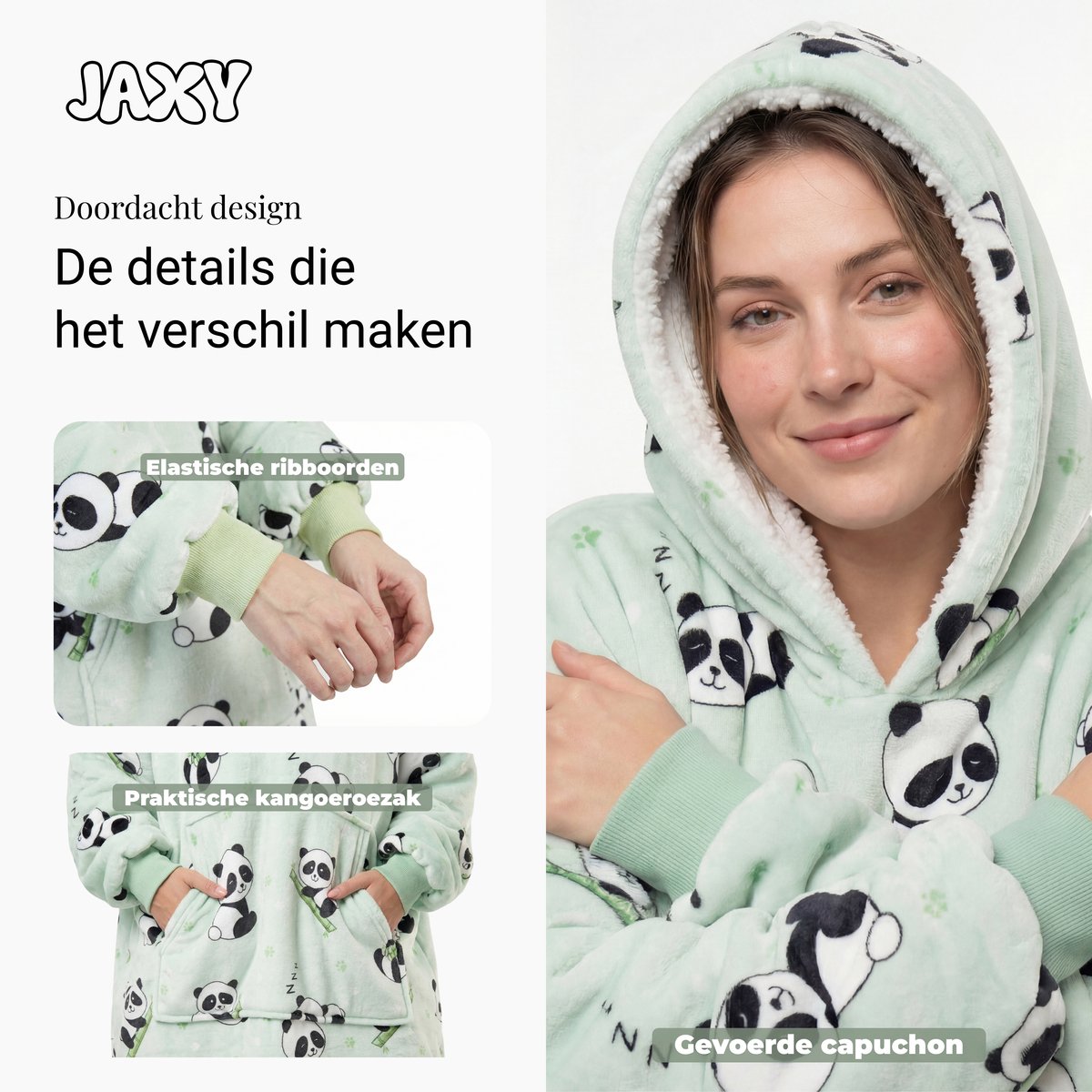 JAXY Hoodie Deken - Snuggle Hoodie - Fleece Deken Met Mouwen - 1450 gram - Hoodie Blanket Panda — cadeau in Wonen & Interieur - foto 2