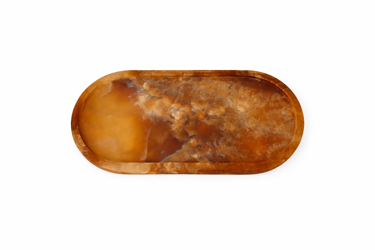 Onyx Decoratieve Tray – Ovaal – Amber – 35 × 17 cm – Natuursteen – Marmer