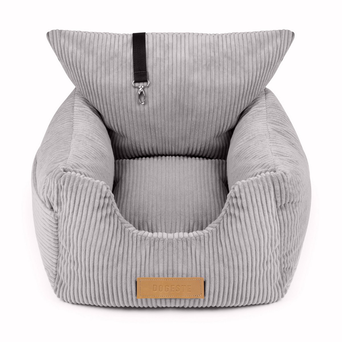 Dogeste 2-in-1 hondenautostoel en hondenmand voor kleine honden, autotransporter auto, corduroy bekleding, afneembare hoes, kleur grijs