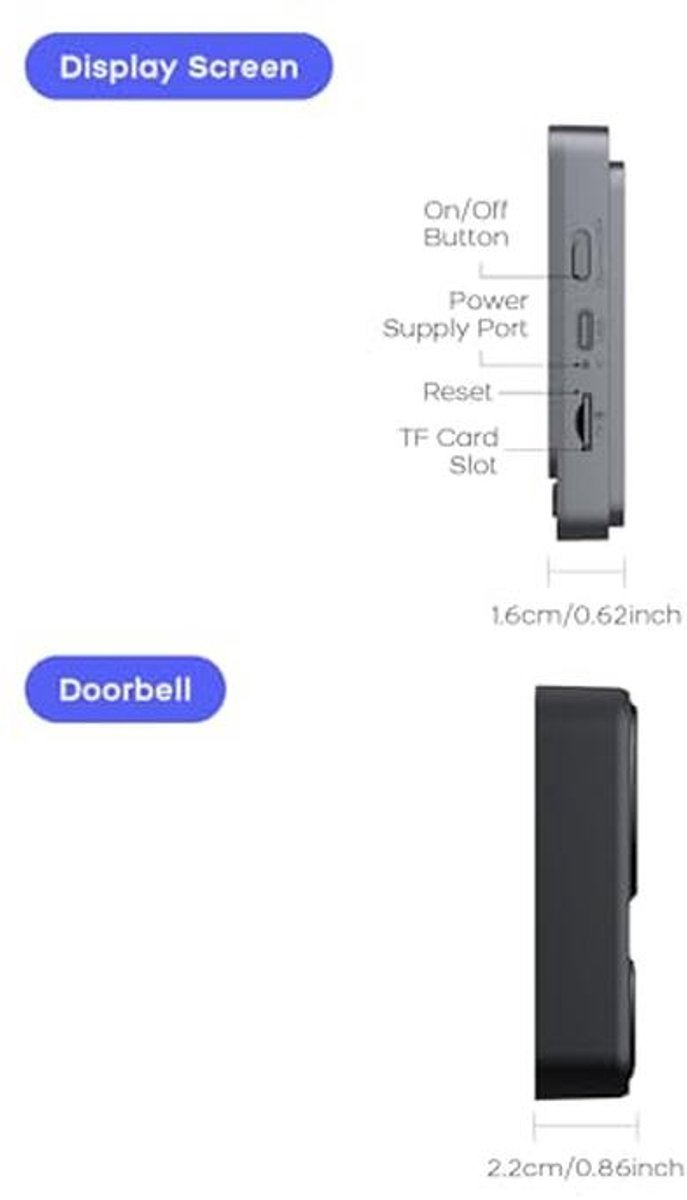 Draadloze Video Deurbel met Camera, 4.3 Inch IPS Scherm, Bluetooth Verbinding, Geen WLAN/App Nodig, Lokale Geheugen, Nachtzicht, 2-Weg Audio, Opname van Merkloos — afbeelding 4