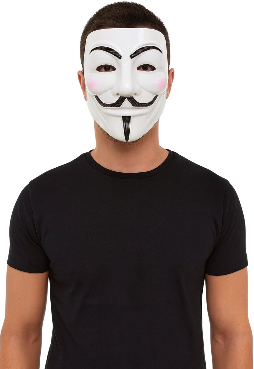 Partychimp Gezichtsmasker Vendetta Halloween Masker voor bij Halloween Kostuum Volwassenen Halloween Kostuum Heren - PVC - Zwart/Wit