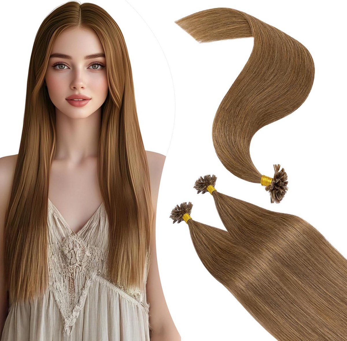 Echt Haar Verlenging Keratine Bonding Lichtbruin 40 cm Remy Kwaliteit
