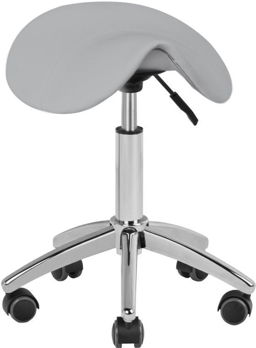 Cosmetische Ergonomische Zadelkruk AM-302 Grijs – Zonder Rugleuning – Verstelbaar – Op Wielen – Professionele Werkkruk