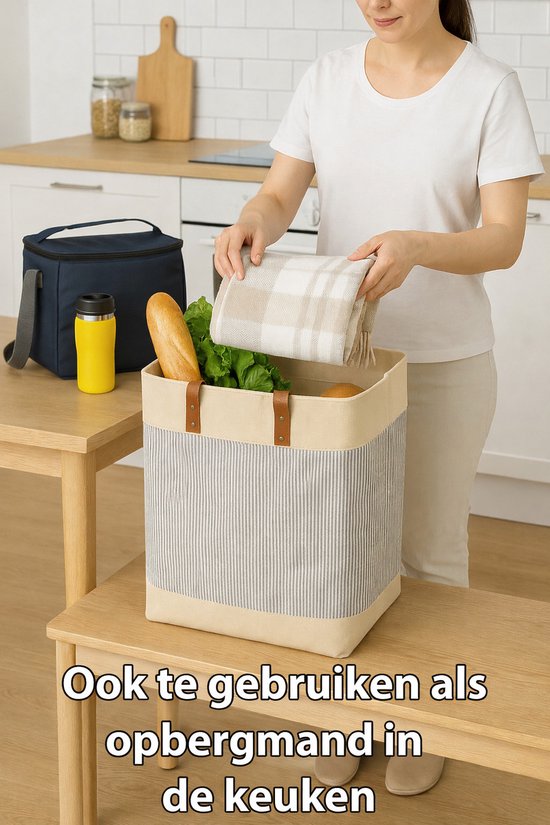 Webzon – Panier à linge – Paniers à linge – Panier à linge pliable – Panier à linge pliable – 30×35×55 cm – Design anglais – Tissu jute avec poignées en cuir – Panier de rangement – Pliable et gain de place – Gris crème