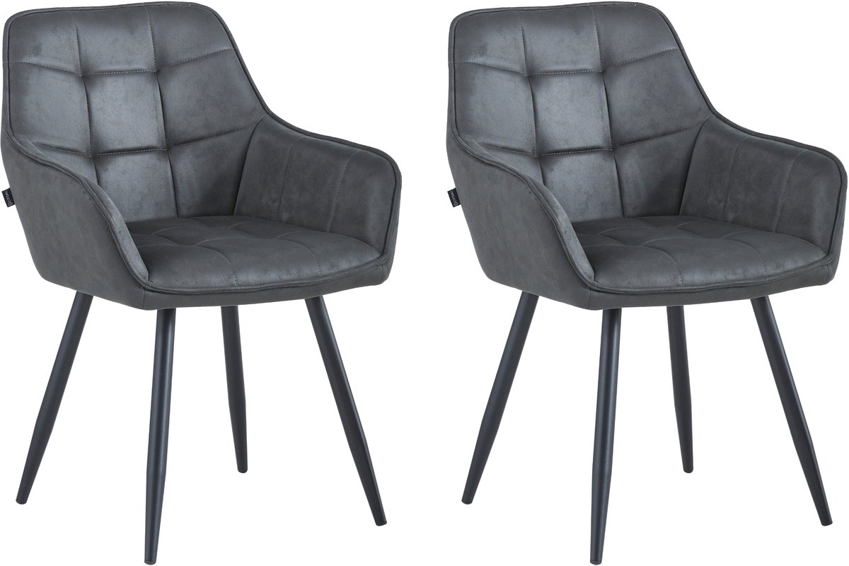 Colenis® - Oriana Eetkamerstoel - Set Van 2 - Grijs - Microvezel - Industrieel
