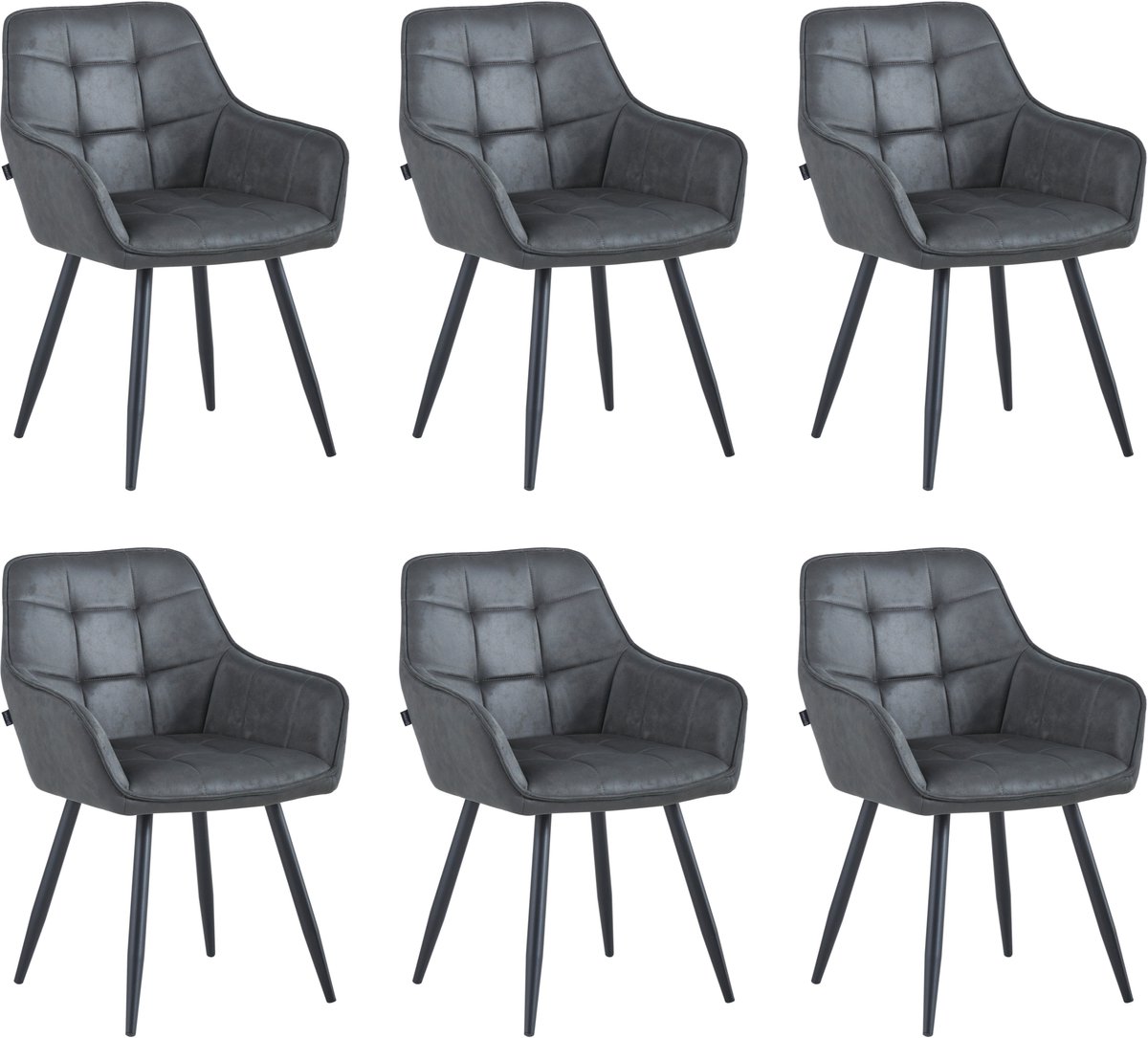 Colenis® - Oriana Eetkamerstoel - Set Van 6 - Grijs - Microvezel - Industrieel
