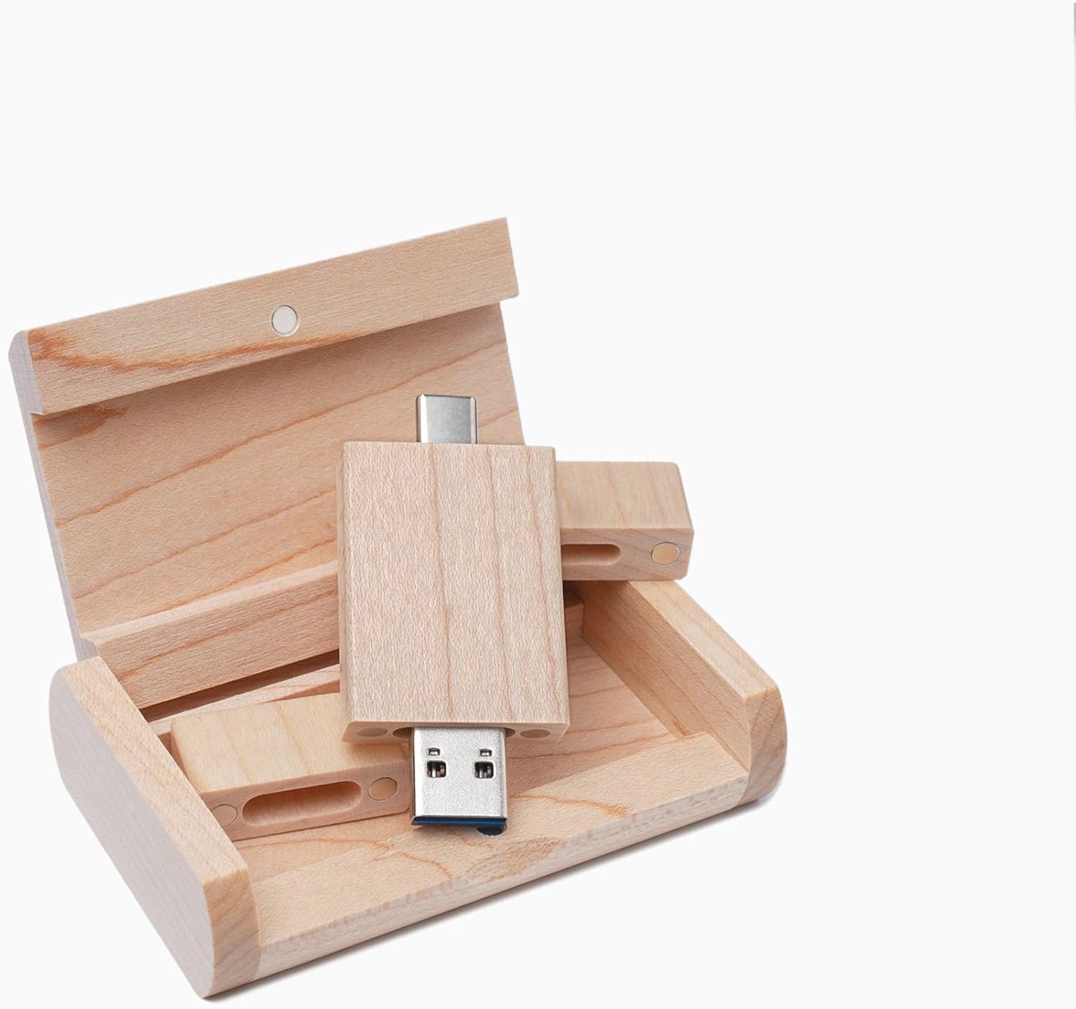 Esdoornhouten USB C-Flashdrive 128GB - OTG Pendrive met USB 3.0 en Type C