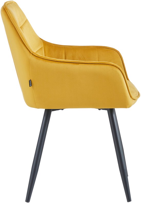 Colenis® - Chaise de salle à manger Oriana - Set de 4 - Jaune ocre - Velours - Industriel - Avec accoudoirs - Chaise