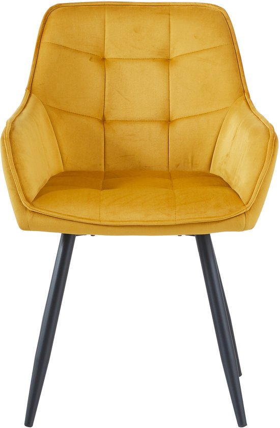 Colenis® - Chaise de salle à manger Oriana - Set de 4 - Jaune ocre - Velours - Industriel - Avec accoudoirs - Chaise