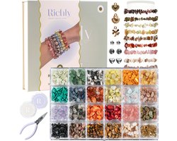 RICHLY® Kralen set Luxe Natuursteen - Sieraden maken volwassenen pakket - incl. Instructieboekje - Luxe Kralenset & Verpakking - 9 Bedels - - Armbandjes maken meisjes - Kralenketting - Kralendoos
