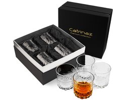 Luxe Whiskey Glazen – Set van 4 Tumblers (300 ml) –Kristalhelder & Loodvrij – Geslepen Afwerking – Inclusief Giftbox – Voor Whiskey, Rum & Cocktails - Catrinaz®