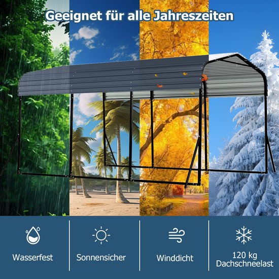 COSTWAY Carport Tentgarage 440 x 300 cm, waterdichte garagetent met metalen frame en 4 extra schuine poten, grote opbergtent, partytent voor auto, SUV, vrachtwagen, boot van Merkloos — afbeelding 2