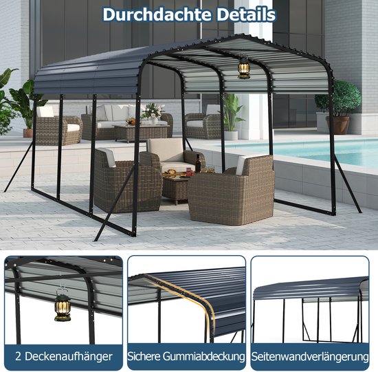 COSTWAY Carport Tentgarage 440 x 300 cm, waterdichte garagetent met metalen frame en 4 extra schuine poten, grote opbergtent, partytent voor auto, SUV, vrachtwagen, boot van Merkloos — afbeelding 5
