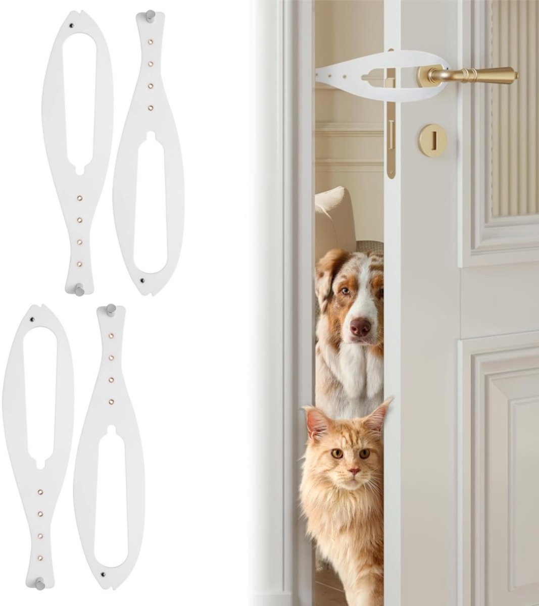 4 Stuks Kattendeurvergrendeling - Kattendeurstopper Huisdierdeurvergrendeling om honden uit de kattenbak en bij het voer te houden - Deursteun voor katten 2,5-6 inch breed - Geen metingen nodig - Eenvoudig te installeren（Wit）