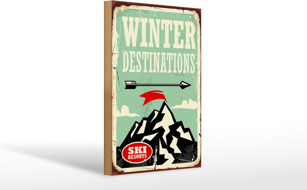 Holzschild Retro 20x30cm Ski winter destinations