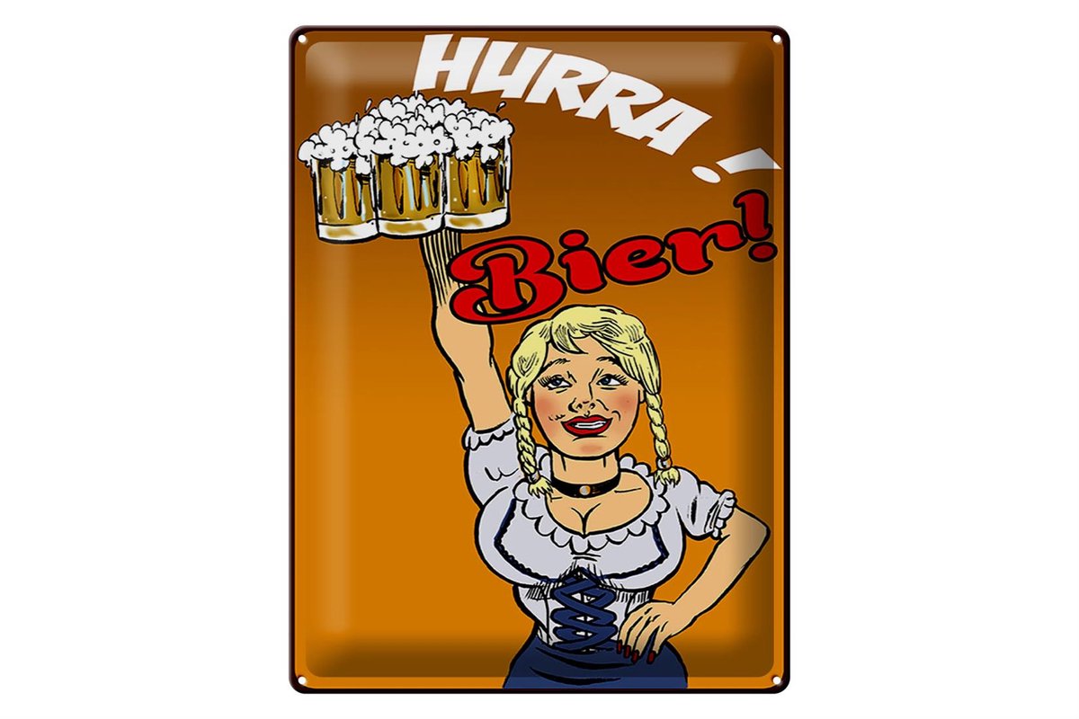 Blechschild Pinup 30x40cm Hurra Bier