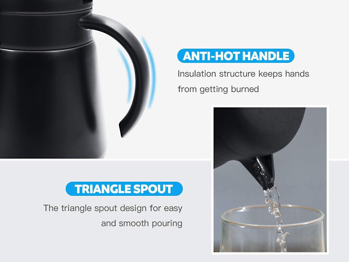 Geïsoleerde koffiekan van roestvrij staal 680 ml - Dubbelwandige vacuümgeïsoleerde thermoskan voor het bewaren van warme en koude dranken, multifunctioneel voor koffie, thee, melk en dranken (zwart) — cadeau in Koken & Dineren - foto 5