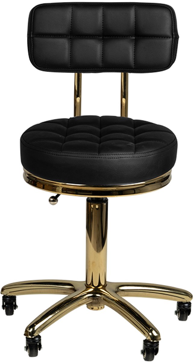 Cosmetic Stool Deluxe - Schoonheidstabouret - Verstelbare Hoogte - Zwart & Goud - Comfort Rugleuning