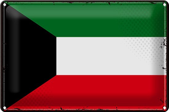 Plaque métallique Drapeau Koweït 30x20cm Drapeau Rétro du Koweït