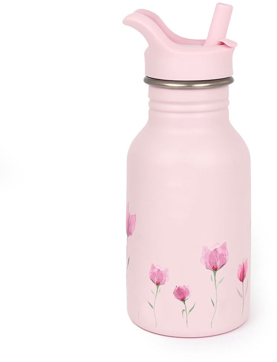 J.Børn RVS Schoolbeker – Lichtgewicht – Met Rietje – 400ml – Lila Bloesem