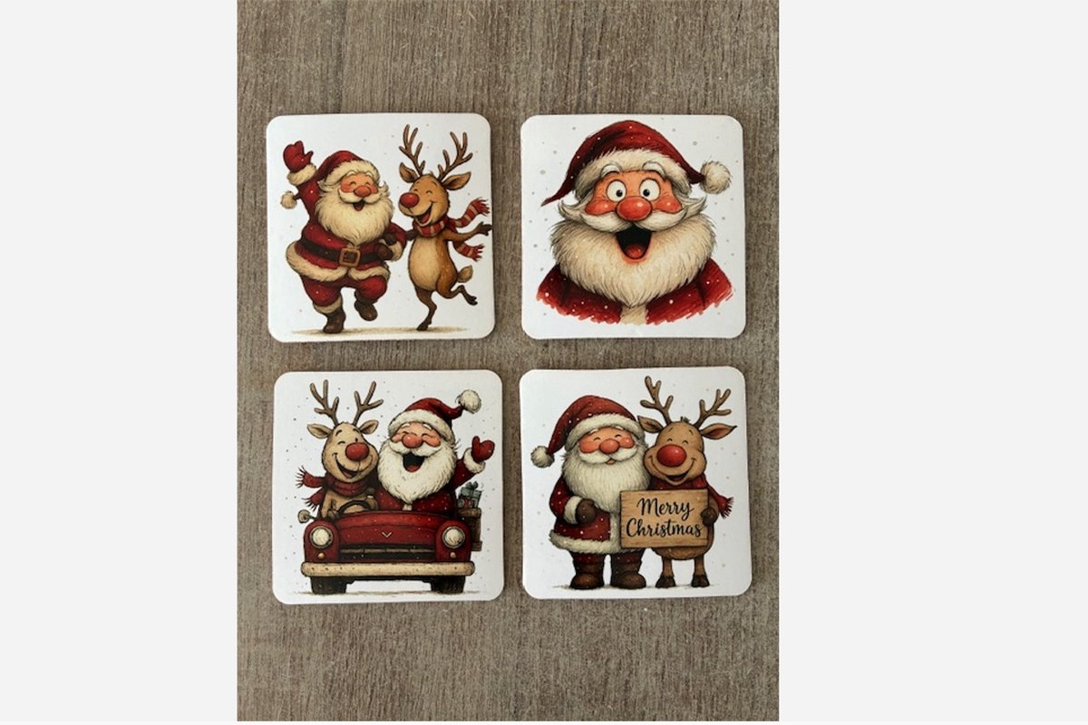 Kerst onderzetters setje van 4 stuks kurk