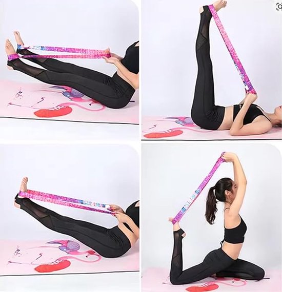 2-delig - Draagriem voor yogamat - Yogariem - Bedrukte riem - Bindriem - Opbergriem - Hulprekriem - Iriserende kleur - 170 x 3,8 cm - Geschikt voor yogamatten, oefeningen en fitness. — afbeelding 4